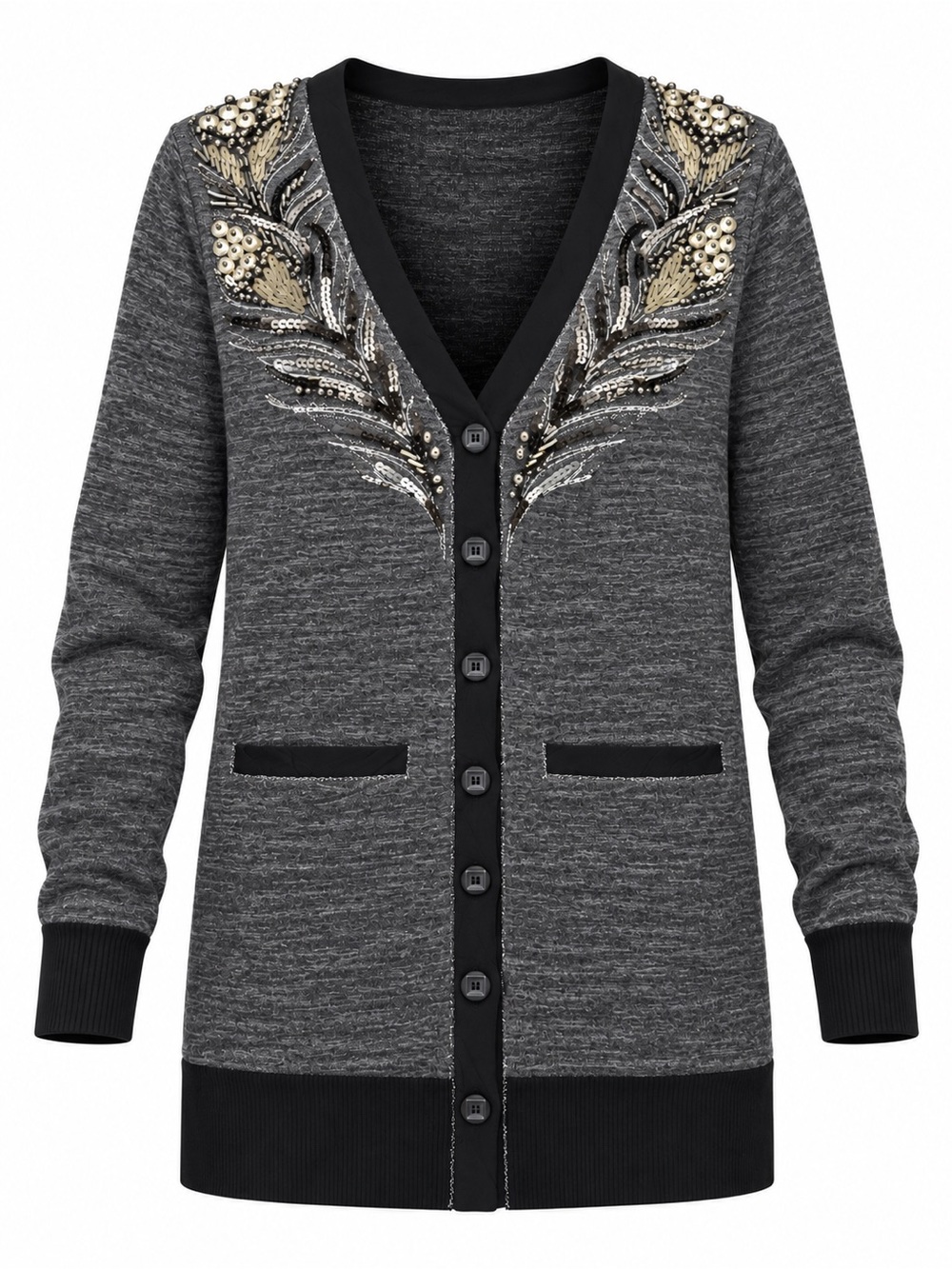 Miss Me Y2K Marled Grey Sequin Beaded Longline Cardigan Fits Medium